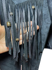 Load image into Gallery viewer, Vintage Black Suede Fringe Western Vest Concho Beaded Cowboy Biker Unisex Small - Lisa Lassi