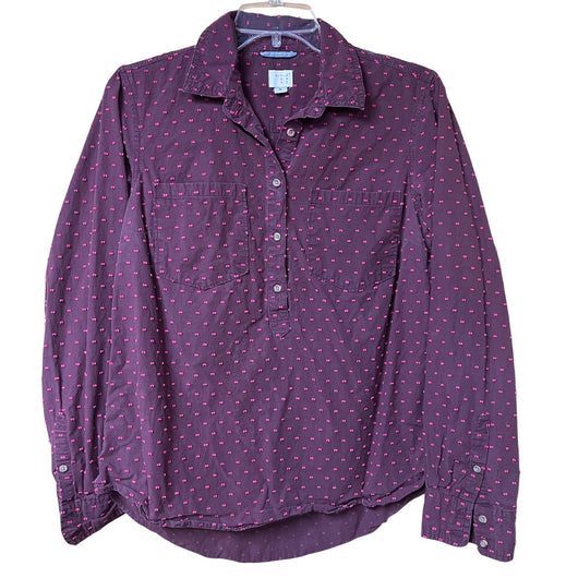 Textured Button Shirt – Women’s M – Plum w/ Pink Swiss Dot