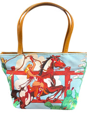 Load image into Gallery viewer, Western Cowgirl Horse Rhinestone Canvas Tote Purse Handbag Ranch Rodeo 11.5"