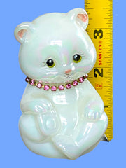 Load image into Gallery viewer, Fenton October Birthstone Bear Iridescent Glass Pink Rhinestone Collar Signed