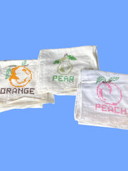 Load image into Gallery viewer, Vintage Fruit Embroidered Tea Towels Set 3 Farmhouse Kitchen Cross Stitch