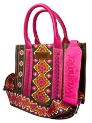 Load image into Gallery viewer, Wrangler Aztec Pink Brown Tote Crossbody Purse Western Boho Bag