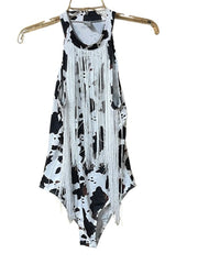 Load image into Gallery viewer, Cow Print Fringe Bodysuit (S)
