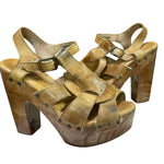Load image into Gallery viewer, Bed Stu Melissa Tan Leather Wood Platform Clog Heels Sandals Women's 8.5
