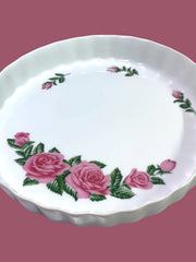 Load image into Gallery viewer, Christineholm Pink Rose Quiche Dish Pie Pan Ruffled Edge 9.25"