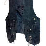 Load image into Gallery viewer, Vintage Black Suede Fringe Western Vest Concho Beaded Cowboy Biker Unisex Small - Lisa Lassi
