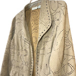 Load image into Gallery viewer, SOLD - Chico’s Faux Suede Laser-Cut Open Front Jacket Women’s Size 2 Tan Western Boho - Lisa Lassi
