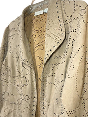 Load image into Gallery viewer, SOLD - Chico’s Faux Suede Laser-Cut Open Front Jacket Women’s Size 2 Tan Western Boho - Lisa Lassi