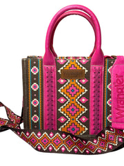 Load image into Gallery viewer, Wrangler Aztec Pink Brown Tote Crossbody Purse Western Boho Bag