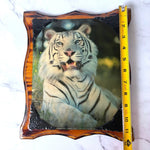 Load image into Gallery viewer, Vintage Patrick Martin-Vegue White Tiger Wall Plaque Wood Frame Wildlife Art
