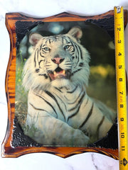 Load image into Gallery viewer, Vintage Patrick Martin-Vegue White Tiger Wall Plaque Wood Frame Wildlife Art