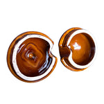 Load image into Gallery viewer, Vintage Brown Tan Ceramic Double Condiment Pot Set Lids Wood Handle Spoons
