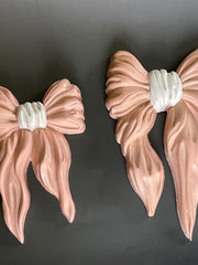 Load image into Gallery viewer, Vintage 1991 HOMCO Pink Bow Wall Plaques Set of 2 Home Interiors 7601 USA