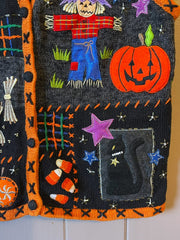Load image into Gallery viewer, Vintage 90s Studio Boo Halloween Sweater Vest P/S Pumpkin Witch Cat Embroidered