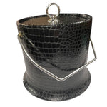 Load image into Gallery viewer, Vintage Faux Croc Black Ice Bucket | Mid-Century Barware | Vinyl Textured Cooler
