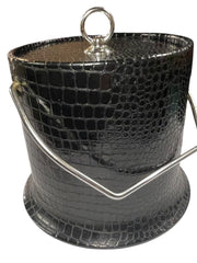 Load image into Gallery viewer, Vintage Faux Croc Black Ice Bucket | Mid-Century Barware | Vinyl Textured Cooler