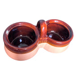 Load image into Gallery viewer, Vintage Brown Tan Ceramic Double Condiment Pot Set Lids Wood Handle Spoons
