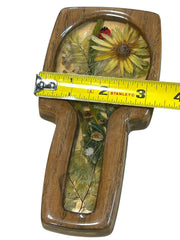 Load image into Gallery viewer, Vintage Lucite Style Pressed Flower Spoon Rest Ladybug Faux Wood Handmade