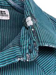 Load image into Gallery viewer, 💚 Drysdales Teal Stripe Pearl Snap Western Shirt – Size L