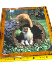 Load image into Gallery viewer, Vintage Kitten Cat Wooden Wall Clock Plaque 12x10 Nonworking Quartz