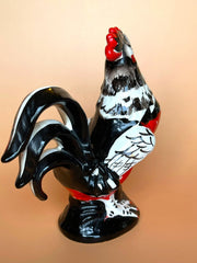 Load image into Gallery viewer, Vintage 1950s Japan Ceramic Rooster Figurine Red Black White MCM 6.75"
