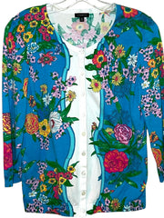 Load image into Gallery viewer, Talbots Floral Button Front Cardigan Sweater Women’s Medium Blue - Lisa Lassi