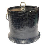 Load image into Gallery viewer, Vintage Faux Croc Black Ice Bucket | Mid-Century Barware | Vinyl Textured Cooler
