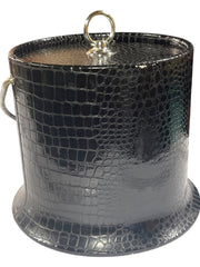 Load image into Gallery viewer, Vintage Faux Croc Black Ice Bucket | Mid-Century Barware | Vinyl Textured Cooler