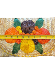 Load image into Gallery viewer, Vintage Woven Straw Raffia Envelope Clutch Tropical Floral Boho Island Purse