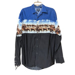 Load image into Gallery viewer, 🐂 Roper Western Cattle Print Pearl Snap Shirt – Blue – Size L
