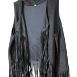 Load image into Gallery viewer, 🖤 Black Fringe Faux Suede Western Vest – Size L
