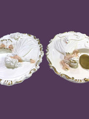 Load image into Gallery viewer, Vintage 1950s Chalkware Lady Wall Plaques Set Dogs Babies Vanity Gold Rococo