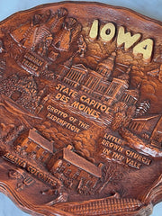Load image into Gallery viewer, Vintage Lugene's Inc Iowa Souvenir Faux Wood Resin Bowl Wall Plaque 11.5"