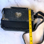 Load image into Gallery viewer, Black Western Crossbody Purse Heart Concho Silver Tone Braided Strap
