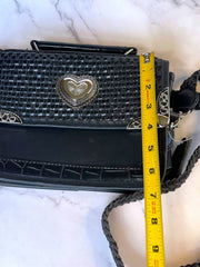 Load image into Gallery viewer, Black Western Crossbody Purse Heart Concho Silver Tone Braided Strap