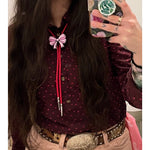 Load image into Gallery viewer, Textured Button Shirt – Women’s M – Plum w/ Pink Swiss Dot
