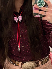 Load image into Gallery viewer, Textured Button Shirt – Women’s M – Plum w/ Pink Swiss Dot
