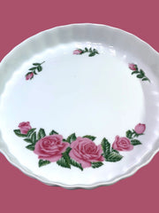 Load image into Gallery viewer, Christineholm Pink Rose Quiche Dish Pie Pan Ruffled Edge 9.25"
