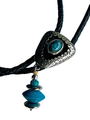 Load image into Gallery viewer, Western Bolo Tie, Turquoise-Style Stone &amp; Silver
