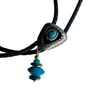 Western Bolo Tie, Turquoise-Style Stone & Silver
