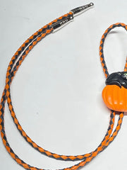 Load image into Gallery viewer, SOLD - 🎃 Halloween Bolo Tie – Black Cat &amp; Pumpkin
