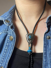 Load image into Gallery viewer, Western Bolo Tie, Turquoise-Style Stone &amp; Silver
