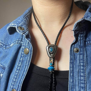 Western Bolo Tie, Turquoise-Style Stone & Silver
