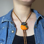Load image into Gallery viewer, SOLD - 🎃 Halloween Bolo Tie – Black Cat &amp; Pumpkin
