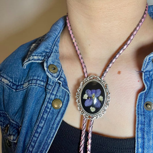 Pressed Flower Bolo Tie