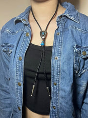 Load image into Gallery viewer, Western Bolo Tie, Turquoise-Style Stone &amp; Silver
