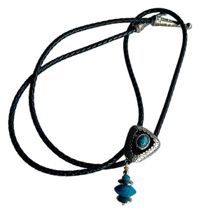 Western Bolo Tie, Turquoise-Style Stone & Silver