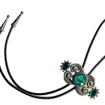 Load image into Gallery viewer, Bolo Tie – Black Cord &amp; Emerald Green Stones
