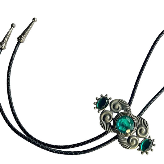 Bolo Tie – Black Cord & Emerald Green Stones