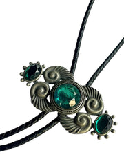 Load image into Gallery viewer, Bolo Tie – Black Cord &amp; Emerald Green Stones

